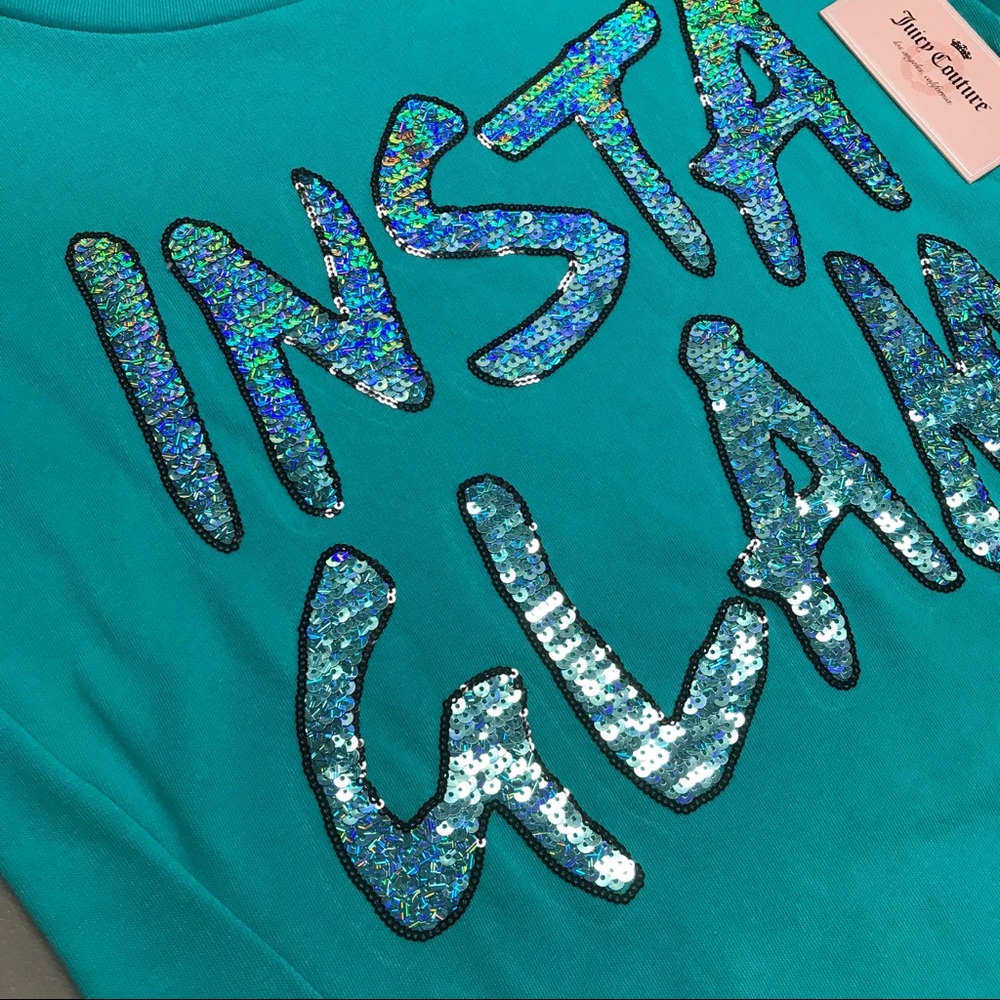 Juicy Couture Instaglam Sequin Sweater Teal New - Picture 2 of 4